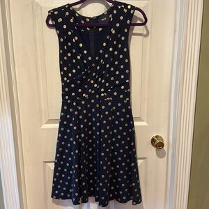Maeve by Anthropologie Navy & Gold Polka Dotted Dress